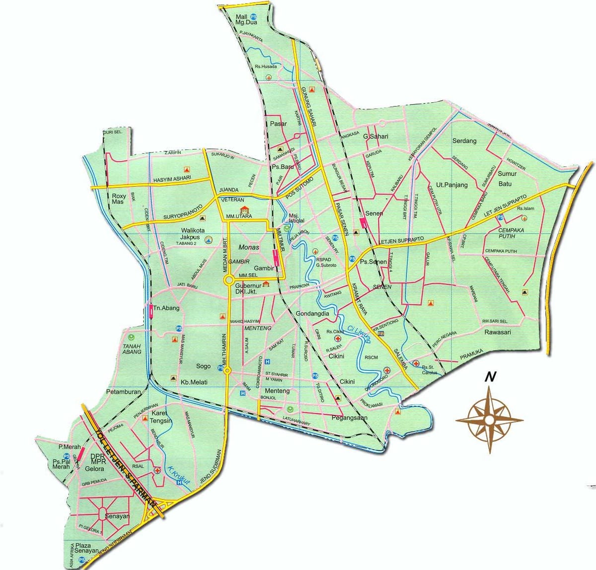 地图的雅加达市中心