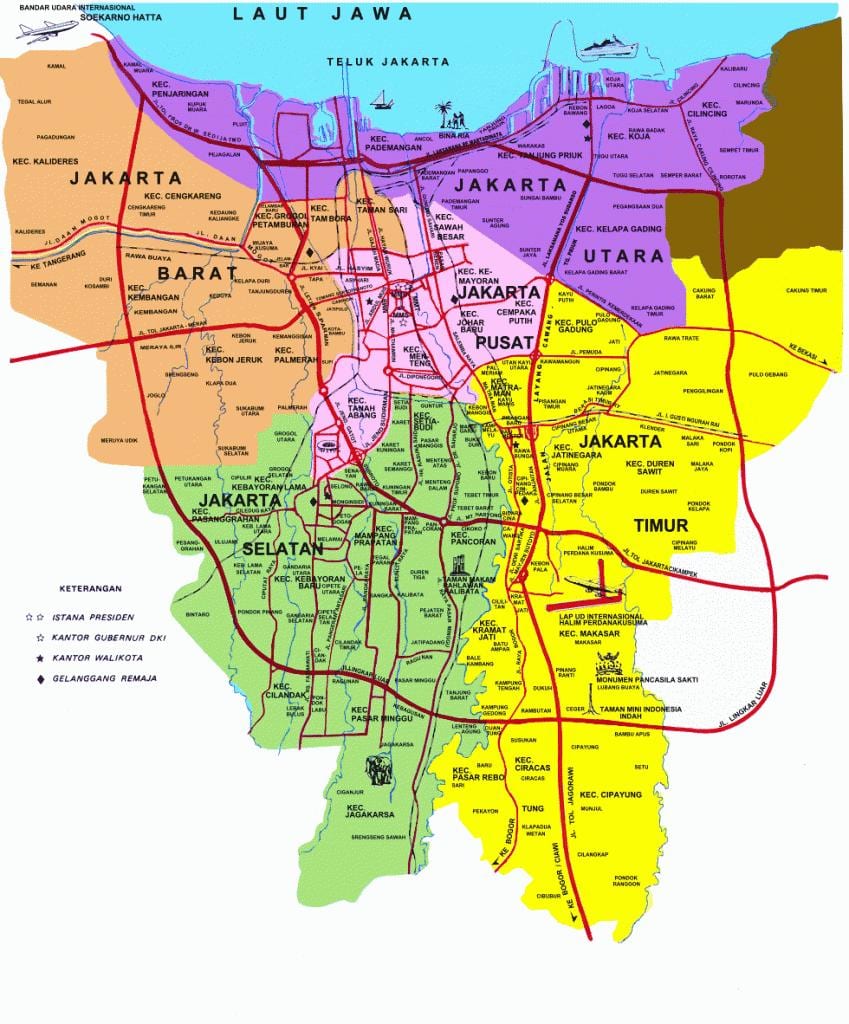 雅加达的旅游景点地图
