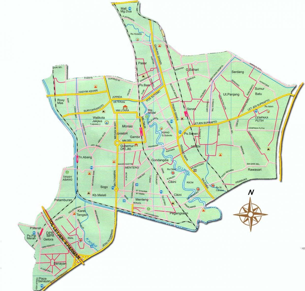 地图的雅加达市中心